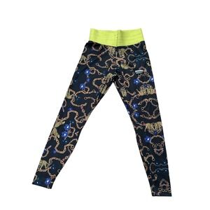 Adidas HER Studio London Leopard Chain Print Leggings Black Gold Lime Green M